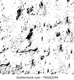 Grunge black white. Monochrome vector texture. The pattern of ink stains, cracks, fading. Overlay aged grainy messy template. Renovate wall scratched backdrop