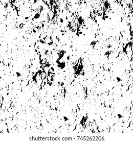 Grunge black white. Monochrome vector texture. The pattern of ink stains, cracks, fading. Overlay aged grainy messy template. Renovate wall scratched backdrop