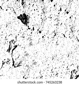 Grunge black white. Monochrome vector texture. The pattern of ink stains, cracks, fading. Overlay aged grainy messy template. Renovate wall scratched backdrop