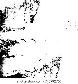 Grunge black white. Monochrome vector texture. The pattern of ink stains, cracks, fading. Overlay aged grainy messy template. Renovate wall scratched backdrop