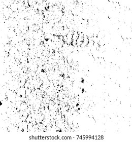 Grunge black white. Monochrome vector texture. The pattern of ink stains, cracks, fading. Overlay aged grainy messy template. Renovate wall scratched backdrop