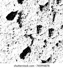 Grunge black white. Monochrome vector texture. The pattern of ink stains, cracks, fading. Overlay aged grainy messy template. Renovate wall scratched backdrop