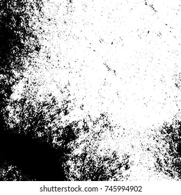 Grunge black white. Monochrome vector texture. The pattern of ink stains, cracks, fading. Overlay aged grainy messy template. Renovate wall scratched backdrop
