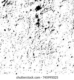 Grunge black white. Monochrome vector texture. The pattern of ink stains, cracks, fading. Overlay aged grainy messy template. Renovate wall scratched backdrop