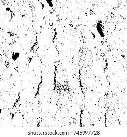 Grunge black white. Monochrome vector texture. The pattern of ink stains, cracks, fading. Overlay aged grainy messy template. Renovate wall scratched backdrop