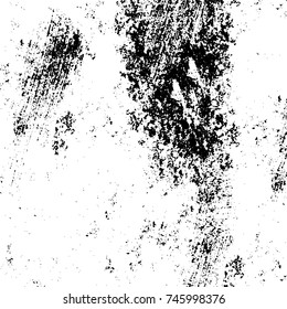 Grunge black white. Monochrome vector texture. The pattern of ink stains, cracks, fading. Overlay aged grainy messy template. Renovate wall scratched backdrop