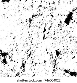 Grunge black white. Monochrome vector texture. The pattern of ink stains, cracks, fading. Overlay aged grainy messy template. Renovate wall scratched backdrop