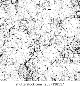 Grunge black and white pattern. Abstract particles texture. Background of cracks, scuffs, chips, stains, ink spots, lines. Design background. Gray printing element. EPS vector illustration