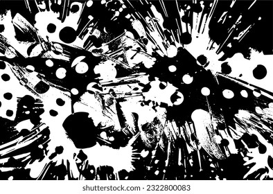Grunge is black and white. A pattern of blots, splashes of paint. Vector abstract drawing