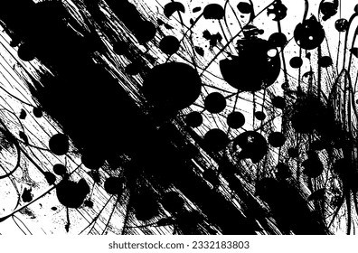 Grunge black and white pattern. Monochrome abstract texture. Dark background from cracks, stains, chips, lines