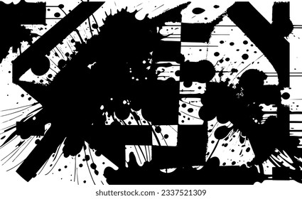 Grunge el patrón blanco y negro. Textura abstracta monocroma. Fondo oscuro de grietas, manchas, chips, líneas