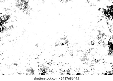 Grunge black and white pattern. Monochrome particles abstract texture. Background of cracks, scuffs, chips, stains, ink spots, lines. Dark design background surface. Gray printing element. Grunge art.