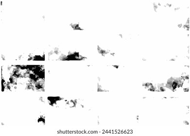 Grunge black and white pattern. Monochrome particles abstract texture. Background of cracks, scuffs, chips, stains, ink spots, lines. Dark design background surface. Gray printing element. Grunge art.