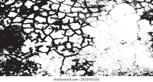 Grunge black and white pattern. Monochrome particles abstract texture. Background of cracks, scuffs, chips, stains, ink spots, lines. Dark design background surface. Gray printing element.eps 10