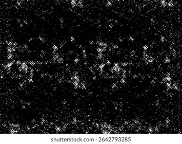 Padrão preto e branco grunge. Textura abstrata de partículas monocromáticas. Fundo de rachaduras, algemas, lascas, manchas, manchas de tinta, linhas. Superfície de fundo de design escuro. Elemento de impressão cinza
