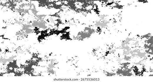 Grunge black and white pattern. Monochrome particles abstract texture. Background of cracks, scuffs, chips, stains, ink spots, lines. Dark design background surface. Gray printing element
