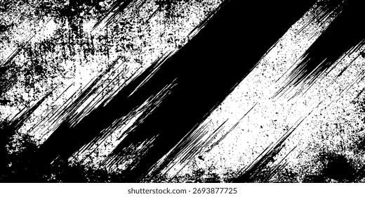 Grunge black and white pattern. Monochrome particles abstract texture. Background of cracks, scuffs, chips, stains, ink spots, lines. Dark design background surface. Gray printing element