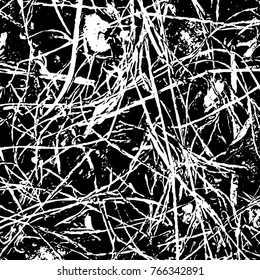 Grunge black and white pattern vector. Abstract background monochrome. Elements cracks, scuffs, chips, lines, spots ink for printing of business cards, stickers, business cards, posters and design