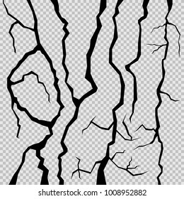 Grunge black and white pattern.Vector isolated realistic wall cracks.Fracture surface ground, cleft broken collapse illustration.