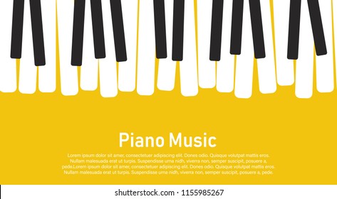 Grunge black and white piano keyboard. Piano on a yellow background.  Stock vector illustration for poster, music performance, jazz festival.