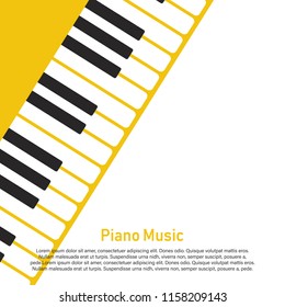 Grunge black and white piano keyboard. Piano on a yellow background.  Stock vector illustration for poster, music performance, jazz festival.