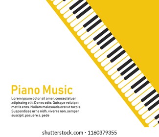 Grunge black and white piano keyboard. Piano on a yellow background.  Stock vector illustration for poster, music performance, jazz festival.