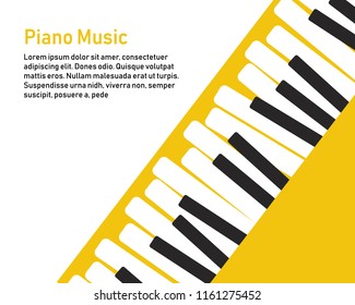 Grunge black and white piano keyboard. Piano on a yellow background.  Stock vector illustration for poster, music performance, jazz festival.