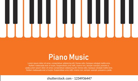 Grunge black and white piano keyboard. Piano on an orange background  Stock vector illustration for poster, music performance, jazz festival.