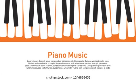 Grunge black and white piano keyboard. Piano on an orange background  Stock vector illustration for poster, music performance, jazz festival.