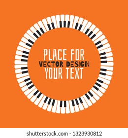 Grunge black and white piano keyboard. Piano on an orange background  Stock vector illustration for poster, music performance, jazz festival.