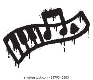 Grunge black and white piano keys. Vector illustration.graffiti Note music icon with over spray in black over white. Vector illustration.