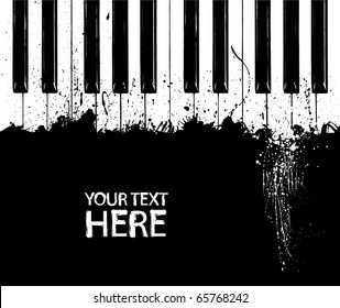 Grunge black and white piano keys with copy space