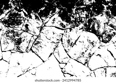 Grunge black and white rock wall textured background (Vector). Use for decoration, aging or old layer