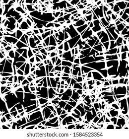Grunge black and white seamless. Abstract monochrome texture. Futuristic background of lines. Urban vintage style. Template for printing on fabric, covers, posters, icons, web pages