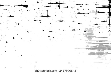 Grunge black and white seamless pattern. Monochrome abstract texture. Background of cracks, scuffs, chips, stains, ink spots, lines. Dark design background surface. Gray printing element.