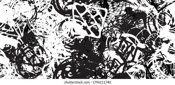 Grunge black and white. Seamless texture. Abstract geometric pattern. Chaos and random. Modern art drawing painting