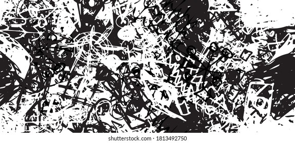 Grunge black and white. Seamless texture. Abstract geometric pattern. Chaos and random. Modern art drawing painting