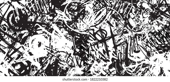 Grunge schwarz-weiß. Nahtlose Textur. Abstraktes geometrisches Muster. Chaos und Zufall. Modernes Malerei