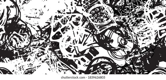 Grunge black and white. Seamless texture. Abstract geometric pattern. Chaos and random. Modern art drawing painting