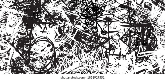 Grunge schwarz-weiß. Nahtlose Textur. Abstraktes geometrisches Muster. Chaos und Zufall. Modernes Malerei