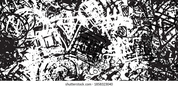 Grunge blanco y negro. Textura sin inconvenientes. Patrón geométrico abstracto. Caos y azar. Pintura de arte moderno