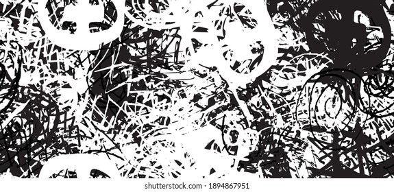 Grunge black and white. Seamless texture. Abstract geometric pattern. Chaos and random. Modern art drawing painting