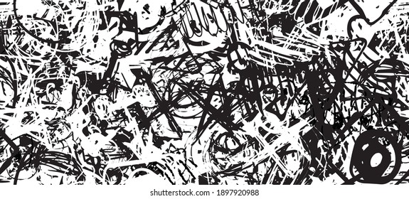 Grunge black and white. Seamless texture. Abstract geometric pattern. Chaos and random. Modern art drawing painting
