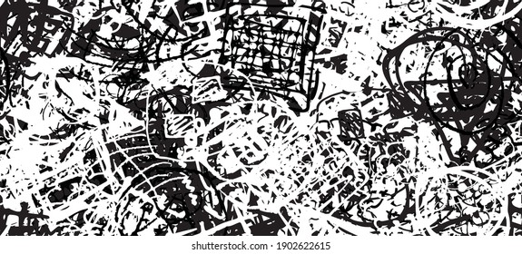 Grunge blanco y negro. Textura sin inconvenientes. Patrón geométrico abstracto. Caos y azar. Pintura de arte moderno