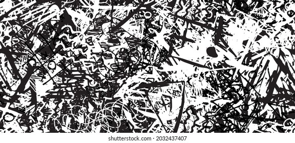 Grunge black and white. Seamless texture. Abstract geometric pattern. Chaos and random. Modern art drawing painting