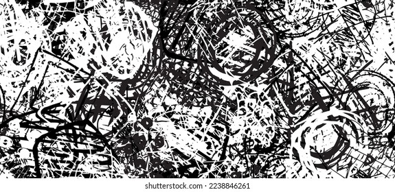 Grunge blanco y negro. Textura sin inconvenientes. Patrón geométrico abstracto. Caos y azar. Pintura de arte moderno