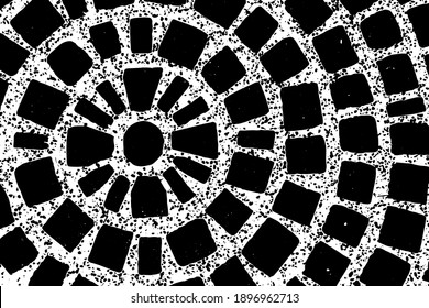 Grunge black and white texture background in circle ray shape (Vector). Use for decoration, aging or old layer