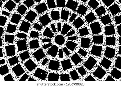 Grunge black and white texture background in circle ray shape (Vector). Use for decoration, aging or old layer