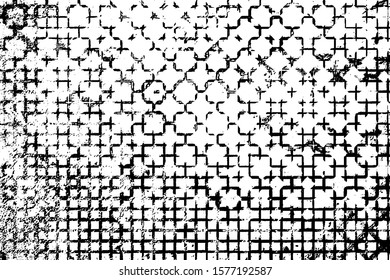 Grunge is black and white. The texture is chaotic scratches and cracks. Abstract monochrome background. Vector pattern the heel of the worn surface