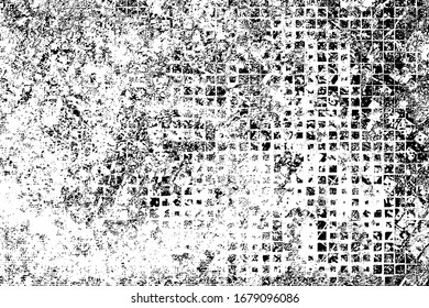 Grunge is black and white. The texture is chaotic scratches and cracks. Abstract monochrome background. Vector pattern the heel of the worn surface